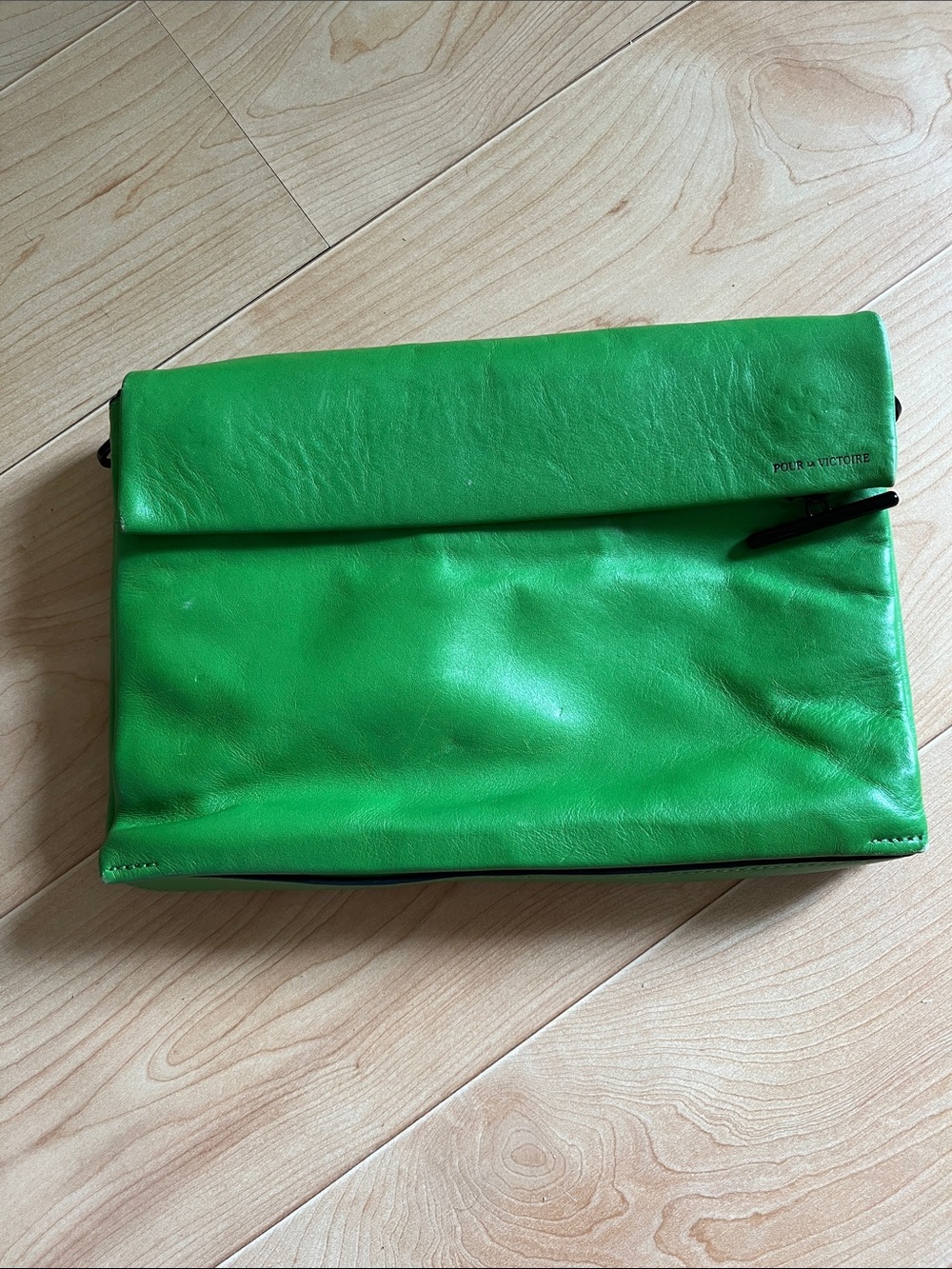 Pour La Victoire leather Bright Green Leather Fold-Over Clutch